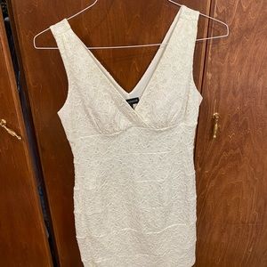 Off White Lace V-Neck Mini Dress